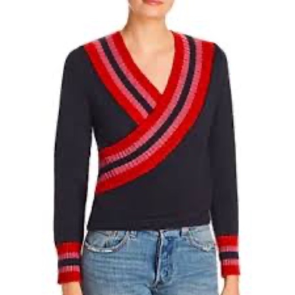 Anthropologie Sweaters - Anthropologie C/MEO Collective Faux Wrap Pink Red Navy Knit V Neck Sweater XS